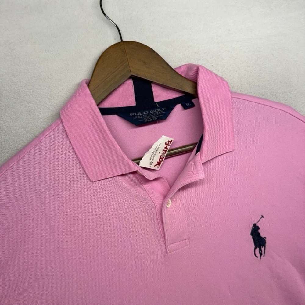 Vintage Ralph Lauren Polo Shirt men's XL Pink Blue Pony Embroidered Pro Fit 90s
